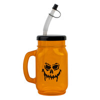 28 oz. Jack-O'-Lantern Plastic Drinking Jar with Lid and Straw - 72/Case