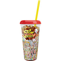 32 oz. Tall Plastic Clear "Fun at the Fair" Design Souvenir Cup with Straw and Lid - 300/Case