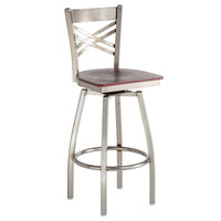 Lancaster Table & Seating Clear Coat Finish Cross Back Swivel Bar Stool with Mahogany Wood Seat