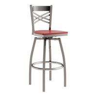 Lancaster Table & Seating Clear Coat Finish Cross Back Swivel Bar Stool with Mahogany Wood Seat