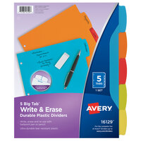 Avery® 16129 Big Tab 5-Tab Multi-Color Plastic Write / Erase Durable Divider Set