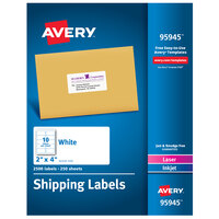 Avery® 95945 2" x 4" White Permanent Printable Bulk Shipping Label - 2500/Box