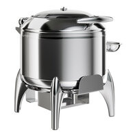 Acopa Voyage 11 Qt. Round Stainless Steel Induction Soup Chafer with Glass Top, Soft-Close Lid, and Stand with Fuel Holder