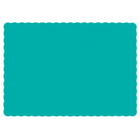 Hoffmaster 310527 10" x 14" Teal Colored Paper Placemat with Scalloped Edge   - 1000/Case