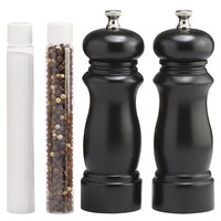 Chef Specialties 6307 Professional Series 6" Salem Ebony Pepper Mill, Salt Mill, Peppercorn, and Sea Salt Boxed Set