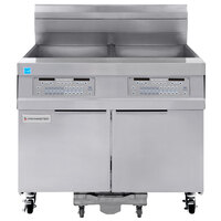 Frymaster 21814GF Oil Conserving 126 lb. Natural Gas 2 Unit Floor Fryer with SMART4U 3000 Controls and Filtration System - 238,000 BTU