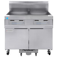 Frymaster 21814GF Oil Conserving 126 lb. Liquid Propane 2 Unit Floor Fryer with SMART4U 3000 Controls and Filtration System - 238,000 BTU