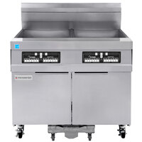 Frymaster 21814GF Oil Conserving 126 lb. Liquid Propane 2 Unit Floor Fryer with CM3.5 Controls and Filtration System - 238,000 BTU