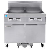 Frymaster 21814GF Oil Conserving 126 lb. Natural Gas 2 Unit Floor Fryer with SMART4U Lane Controls and Filtration System - 238,000 BTU