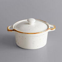 Acopa Keystone 8 oz. Vanilla Bean Stoneware Mini Casserole Dish with Lid - 24/Case