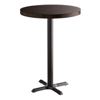 Lancaster Table & Seating 30" Round Bar Height Wood Butcher Block Table with Espresso Finish and Cast Iron Cross Base Plate