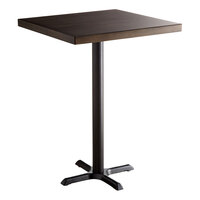 Lancaster Table & Seating 30" Square Bar Height Wood Butcher Block Table with Espresso Finish and Cast Iron Cross Base Plate