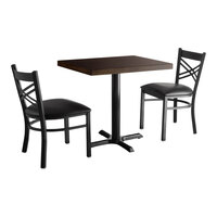 Lancaster Table & Seating 24" x 30" Wood Butcher Block Dining Height Table with 2 Black Cross Back Chairs - Espresso