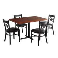 Lancaster Table & Seating 30" x 48" Wood Butcher Block Dining Height Table with 4 Black Cross Back Chairs - Mahogany