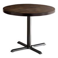 Lancaster Table & Seating 36" Round Standard Height Wood Butcher Block Table with Espresso Finish and Cast Iron Cross Base Plate