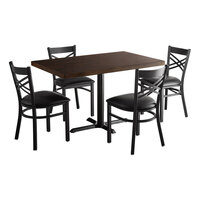 Lancaster Table & Seating 30" x 48" Wood Butcher Block Dining Height Table with 4 Black Cross Back Chairs - Espresso