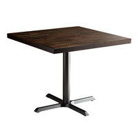 Lancaster Table & Seating 36" Square Standard Height Wood Butcher Block Table with Espresso Finish and Cast Iron Cross Base Plate