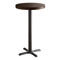 Lancaster Table & Seating 24" Round Bar Height Wood Butcher Block Table with Espresso Finish and Cast Iron Cross Base Plate