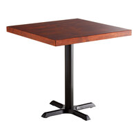 Lancaster Table & Seating 30" Square Standard Height Wood Butcher Block Table with Mahogany Finish and Cast Iron Cross Base Plate