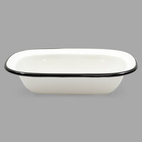 Tablecraft 80013 Enamelware 18 oz. Black and Cream White Rolled Rim Rectangular Bowl