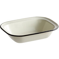 Tablecraft 80015 Enamelware 48 oz. Black and Cream White Rolled Rim Rectangular Bowl