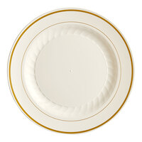 WNA Comet MP10IPREM 10 1/4" Ivory Masterpiece Plastic Plate with Gold Accent Bands - 12/Pack