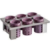 Steril-Sil E1-BS6OE-RP-VIOLET Stainless Steel 6-Cylinder Drop-In Flatware Basket with Violet Plastic Cylinders