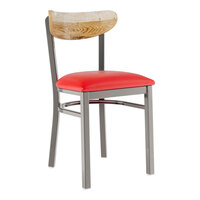 Lancaster Table & Seating Boomerang Clear Coat Finish Chair with Red Vinyl Seat and Driftwood Back