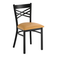 Lancaster Table & Seating Black Finish Cross Back Chair with 2 1/2" Light Brown Vinyl Padded Seat - Assembled