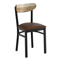Lancaster Table & Seating Boomerang Black Finish Chair with Dark Brown Vinyl Seat and Driftwood Back