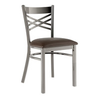 Lancaster Table & Seating Clear Coat Finish Cross Back Chair with 2 1/2" Dark Brown Vinyl Padded Seat