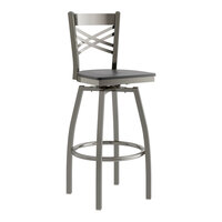 Lancaster Table & Seating Clear Coat Finish Cross Back Swivel Bar Stool with Black Wood Seat