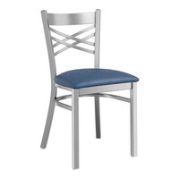 Lancaster Table & Seating Clear Coat Finish Cross Back Chair with 2 1/2" Navy Vinyl Padded Seat