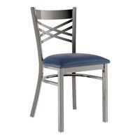 Lancaster Table & Seating Clear Coat Finish Cross Back Chair with 2 1/2" Navy Vinyl Padded Seat