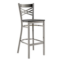 Lancaster Table & Seating Clear Coat Finish Cross Back Bar Stool with Black Wood Seat