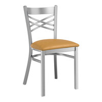 Lancaster Table & Seating Clear Coat Finish Cross Back Chair with 2 1/2" Light Brown Vinyl Padded Seat - Detached Seat