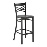 Lancaster Table & Seating Black Finish Cross Back Bar Stool with Black Wood Seat - Assembled