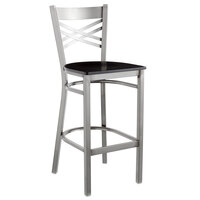 Lancaster Table & Seating Clear Coat Finish Cross Back Bar Stool with Black Wood Seat - Assembled