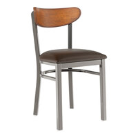 Lancaster Table & Seating Boomerang Clear Coat Finish Chair with Dark Brown Vinyl Seat and Antique Walnut Wood Back