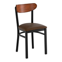 Lancaster Table & Seating Boomerang Black Finish Chair with Dark Brown Vinyl Seat and Antique Walnut Wood Back