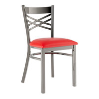 Lancaster Table & Seating Clear Coat Finish Cross Back Chair with 2 1/2" Red Vinyl Padded Seat - Assembled
