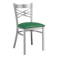 Lancaster Table & Seating Clear Coat Finish Cross Back Chair with 2 1/2" Green Vinyl Padded Seat - Detached Seat