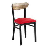 Lancaster Table & Seating Boomerang Black Finish Chair with Red Vinyl Seat and Driftwood Back