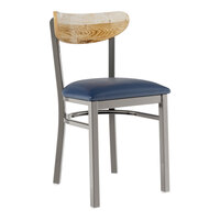 Lancaster Table & Seating Boomerang Clear Coat Finish Chair with Navy Vinyl Seat and Driftwood Back