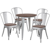 Flash Furniture CH-WD-TBCH-10-GG 26" Round Rustic Galvanized Steel and Wood Table with 4 Stacking Chairs