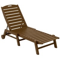 POLYWOOD NAW2280TE Teak Nautical Folding Adjustable Chaise with Wheels