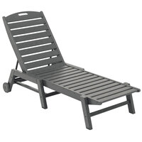 POLYWOOD NAW2280GY Slate Grey Nautical Folding Adjustable Chaise with Wheels