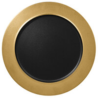 RAK Porcelain MFNOFP32GB Metal Fusion 12 5/8" Gold / Black Porcelain Flat Plate with Rim - 6/Case