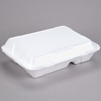 Genpak SN272 13" x 10" x 3" White 2-Compartment Hinged Lid Foam Container - 200/Case