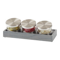 Cal-Mil 1850-4-83 Mixology Ashwood Three 16 oz. Jar Display with Cooling Bases and Metal Lids - 14 1/4" x 6" x 5"